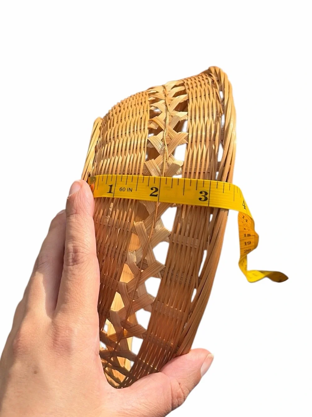 Woven Bamboo Basket Bowl Open Weave Boho Style